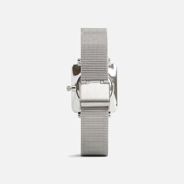 Charger l&#39;image dans la galerie, Collection minima - montre argentée bracelet à mèches avec cadran blanc rectangulaire
