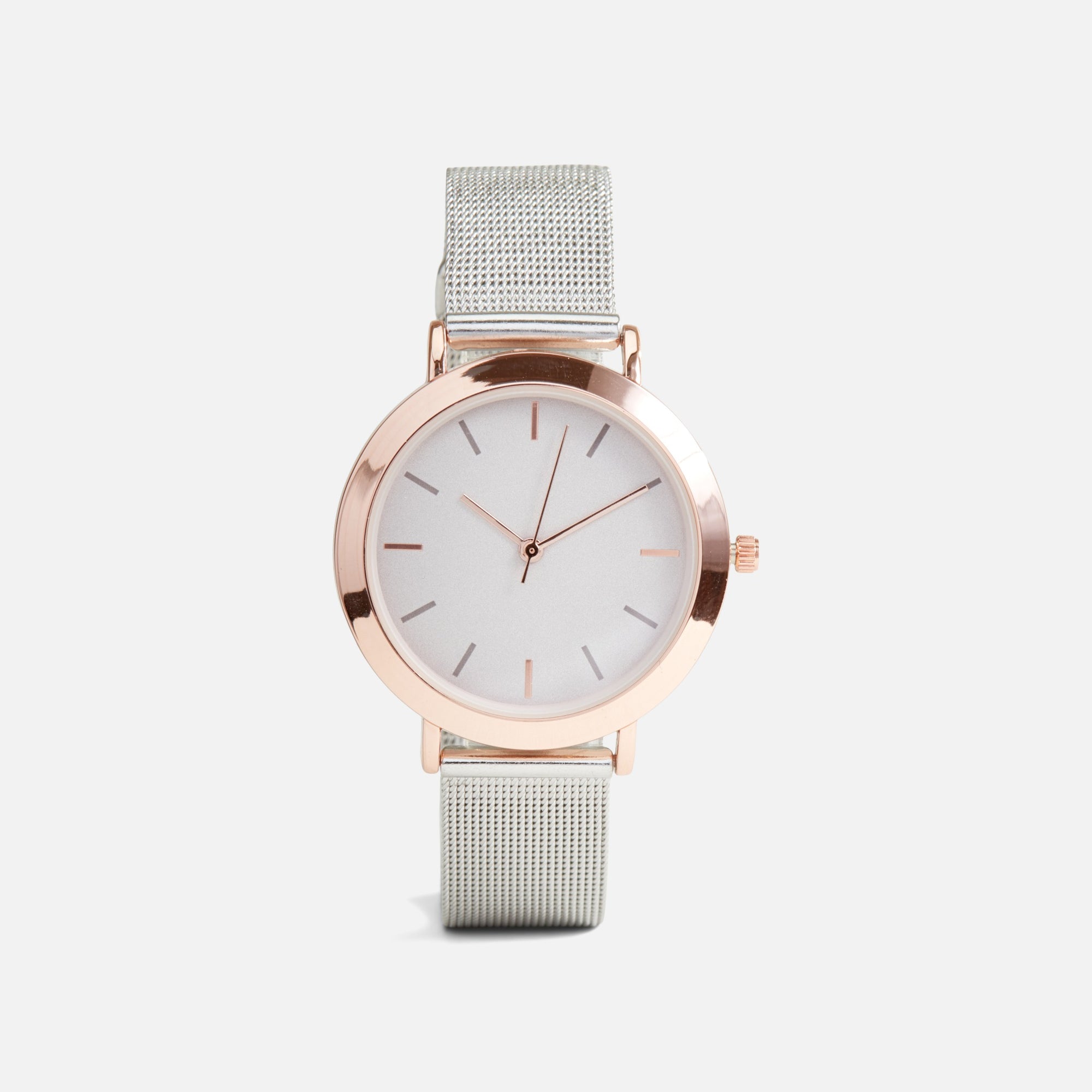 Iconik collection - silver watch with mesh bracelet and rose gold round dial 