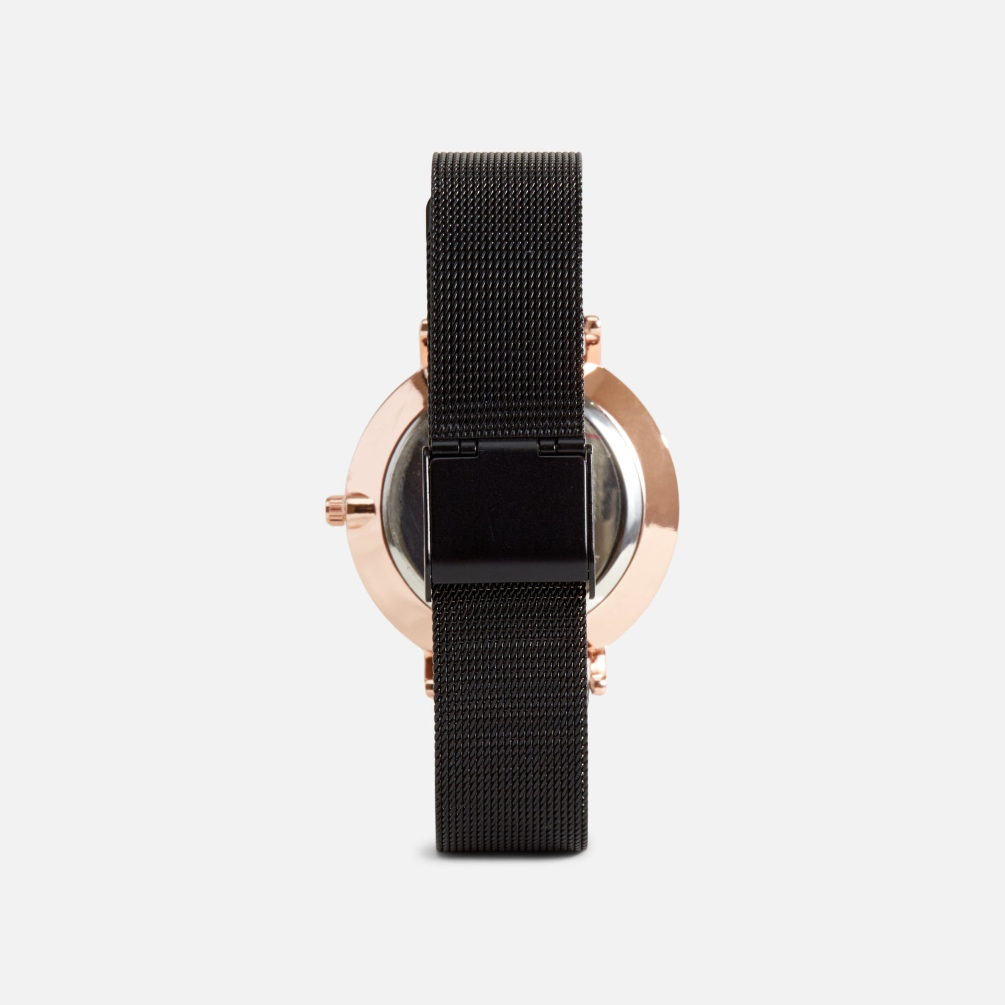 Collection iconik - montre noire bracelet maille et cadran rond rose doré