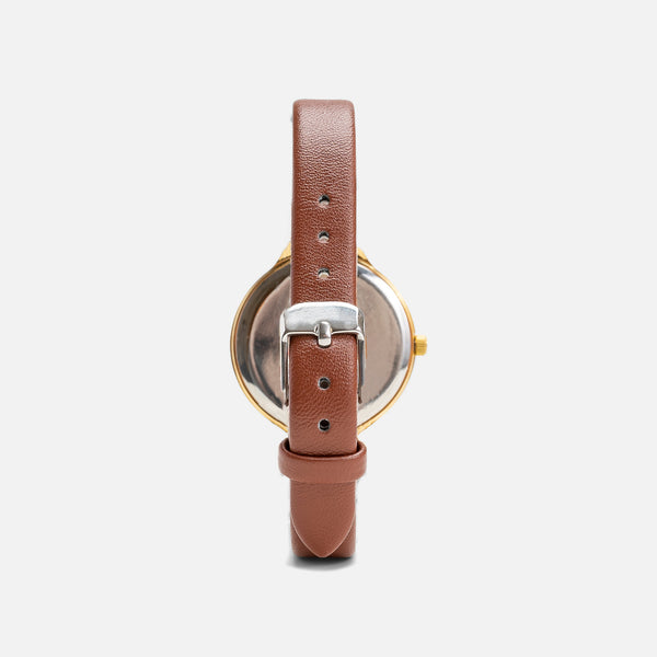 Load image into Gallery viewer, Classik collection - golden watch with brown leatherette and golden round dial
