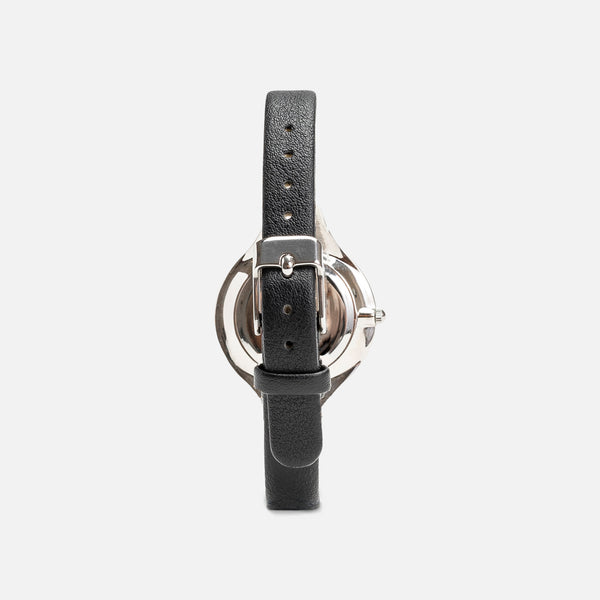 Load image into Gallery viewer, Classik collection – silvered watch with black leatherette and round dial 
