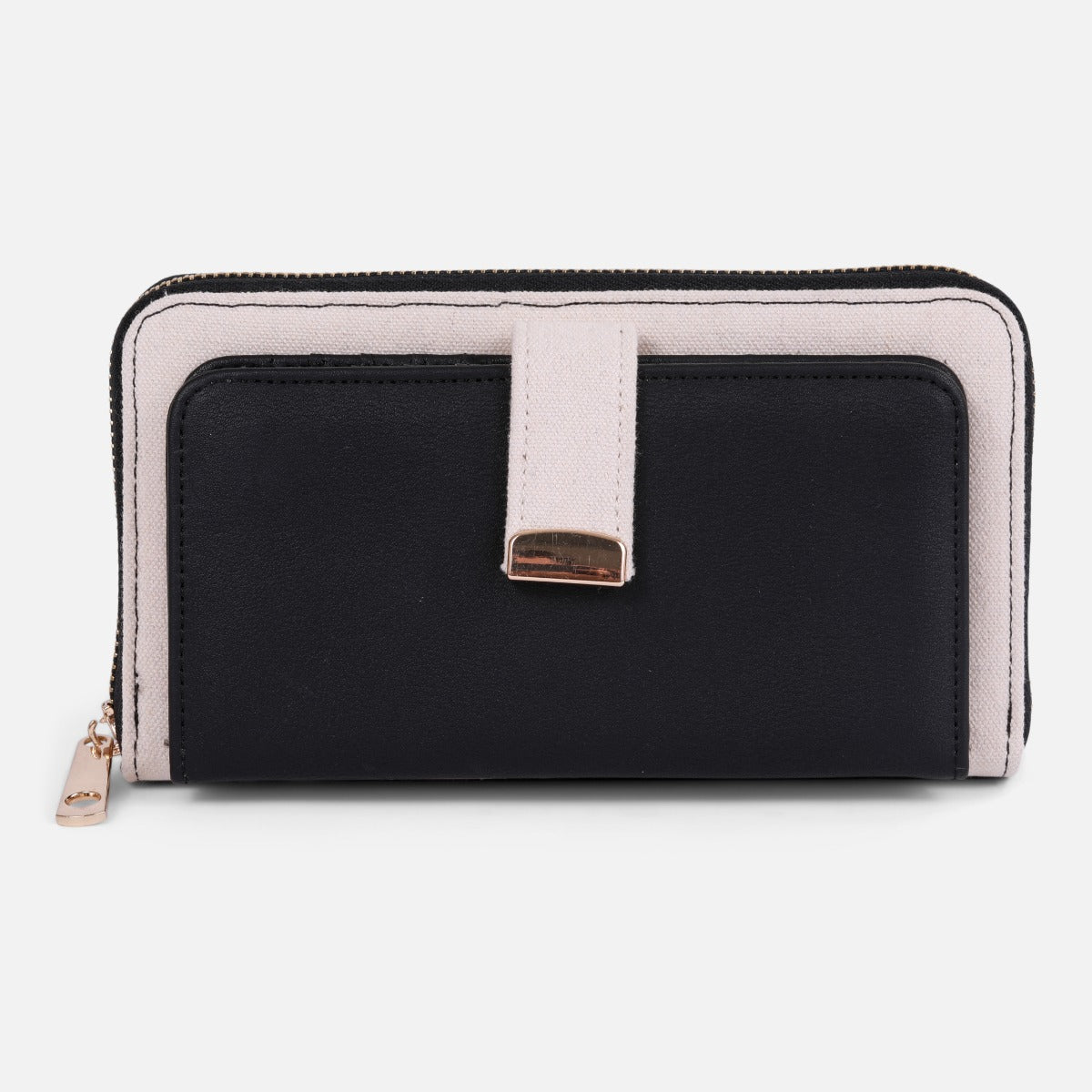 Beige and black wallet with front pocket