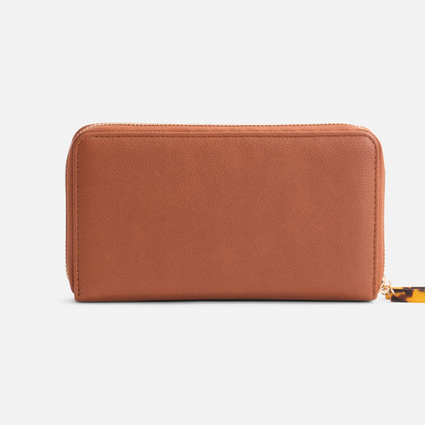 Load image into Gallery viewer, Double cognac wallet with tortoiseshell ornaments
