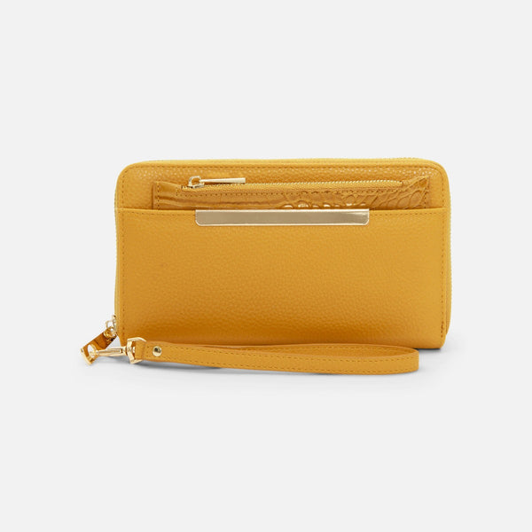 Load image into Gallery viewer, Ocher wallet and golden details with snake effect pattern removable pocket
