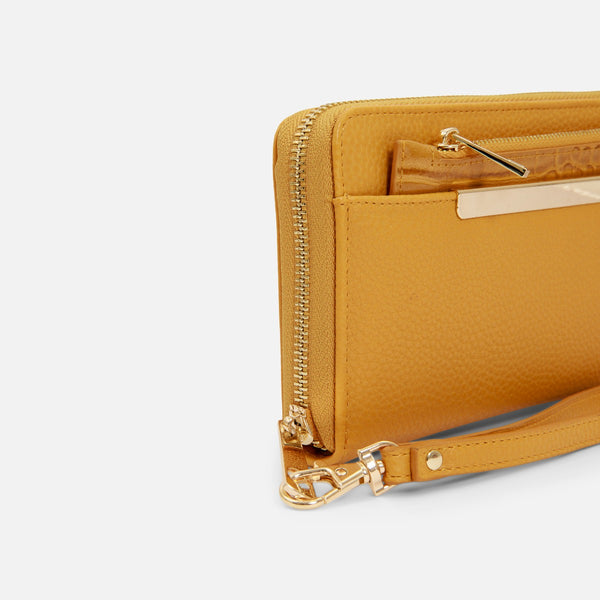 Load image into Gallery viewer, Ocher wallet and golden details with snake effect pattern removable pocket
