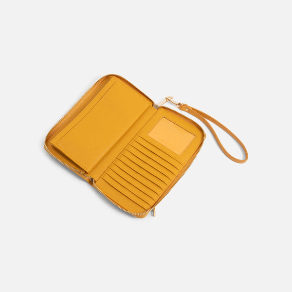 Load image into Gallery viewer, Ocher wallet and golden details with snake effect pattern removable pocket
