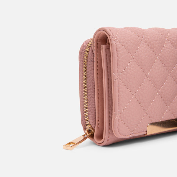 Load image into Gallery viewer, Light pink quilted wallet with gold details
