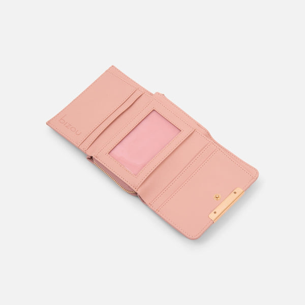 Load image into Gallery viewer, Light pink quilted wallet with gold details
