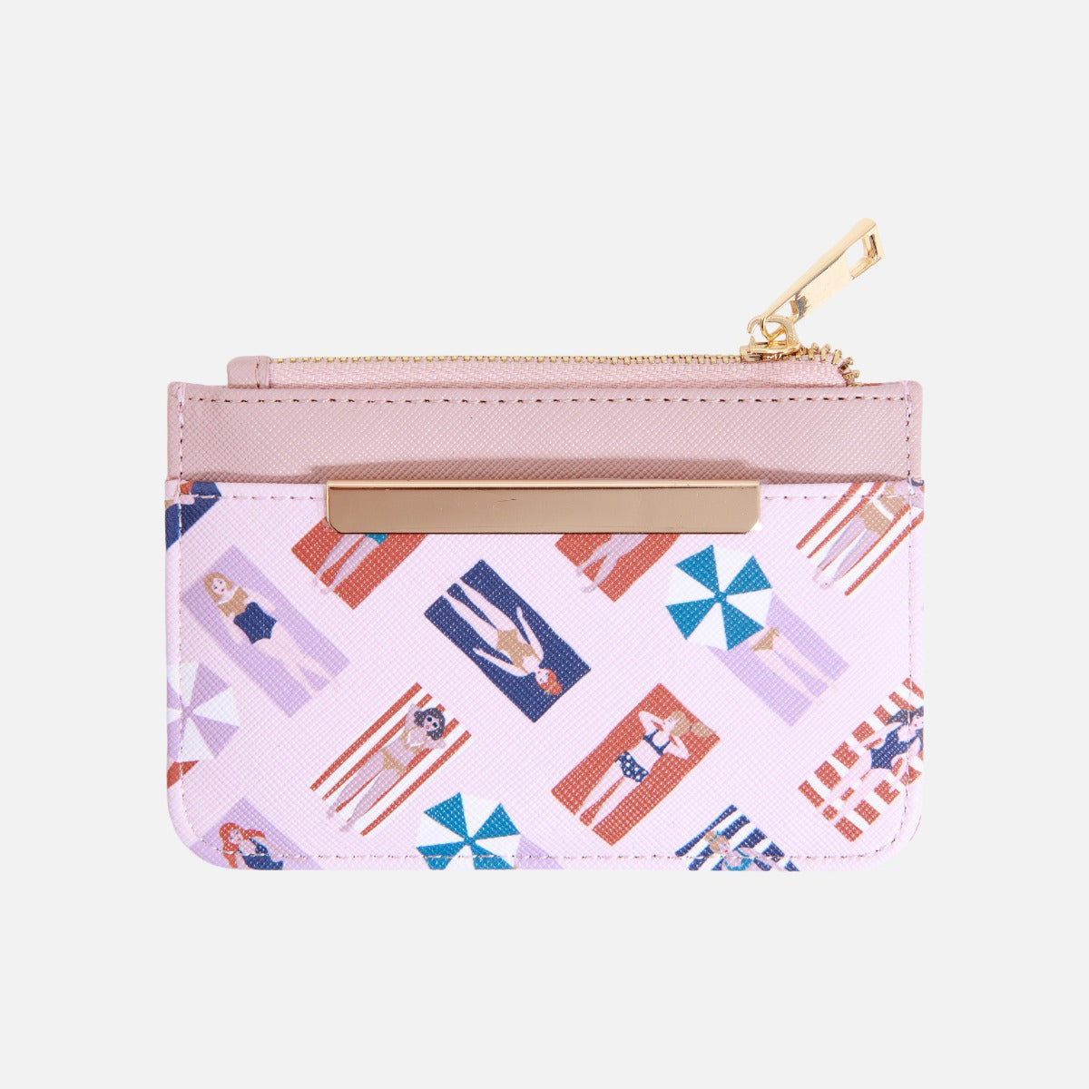 Porte-carte rose pâle et imprimé femmes à la plage