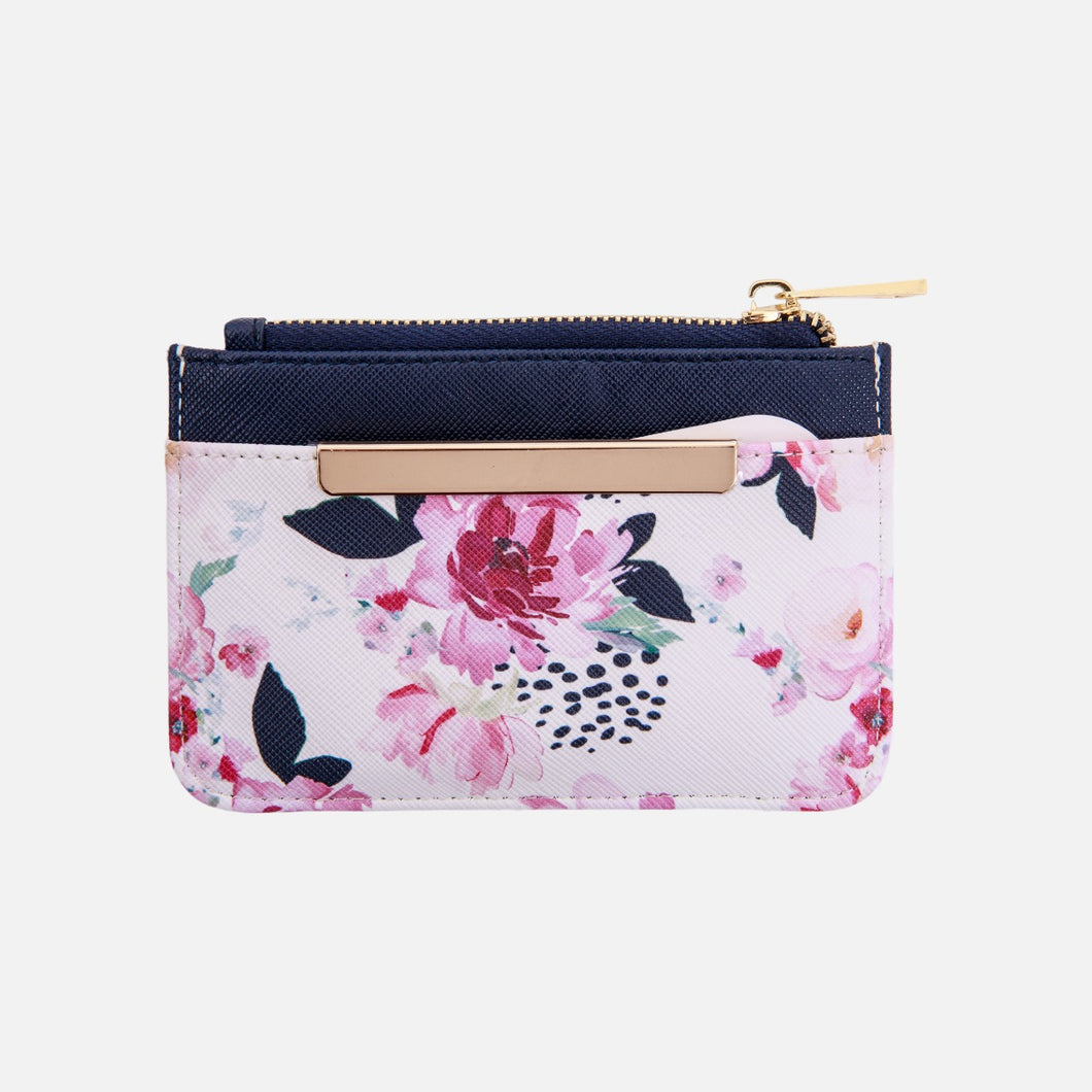 Navy blue card holder with flowers