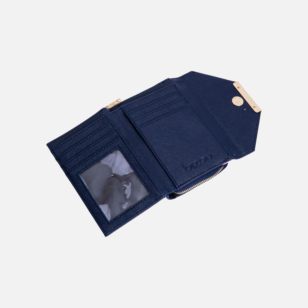 Portefeuille à rabat bleu marine avec imprimé floral et détails dorés