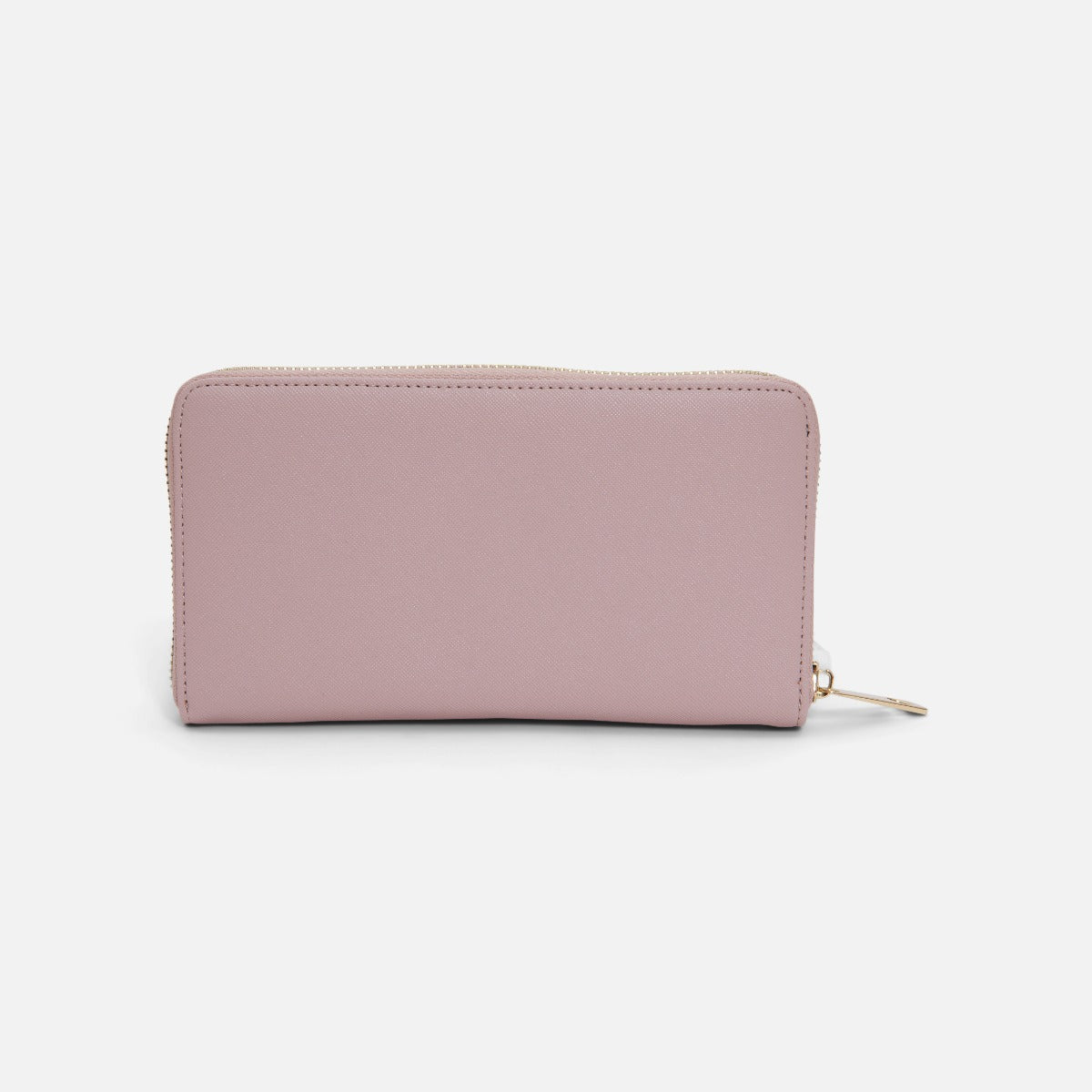 Light pink wallet with floral print and front pocket for cards 