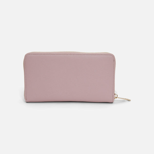 Load image into Gallery viewer, Light pink wallet with floral print and front pocket for cards 
