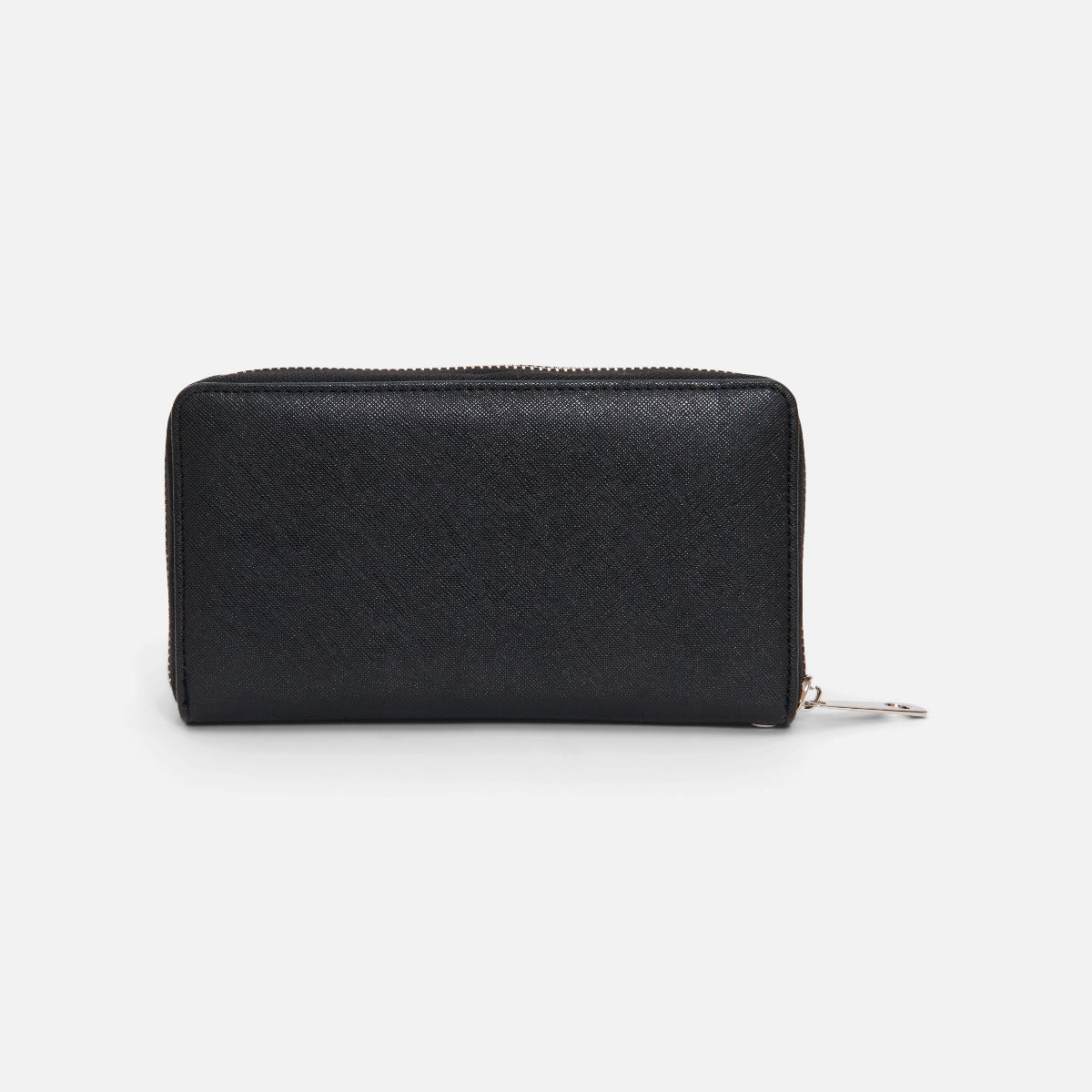 Black wallet with flower print flap pocket