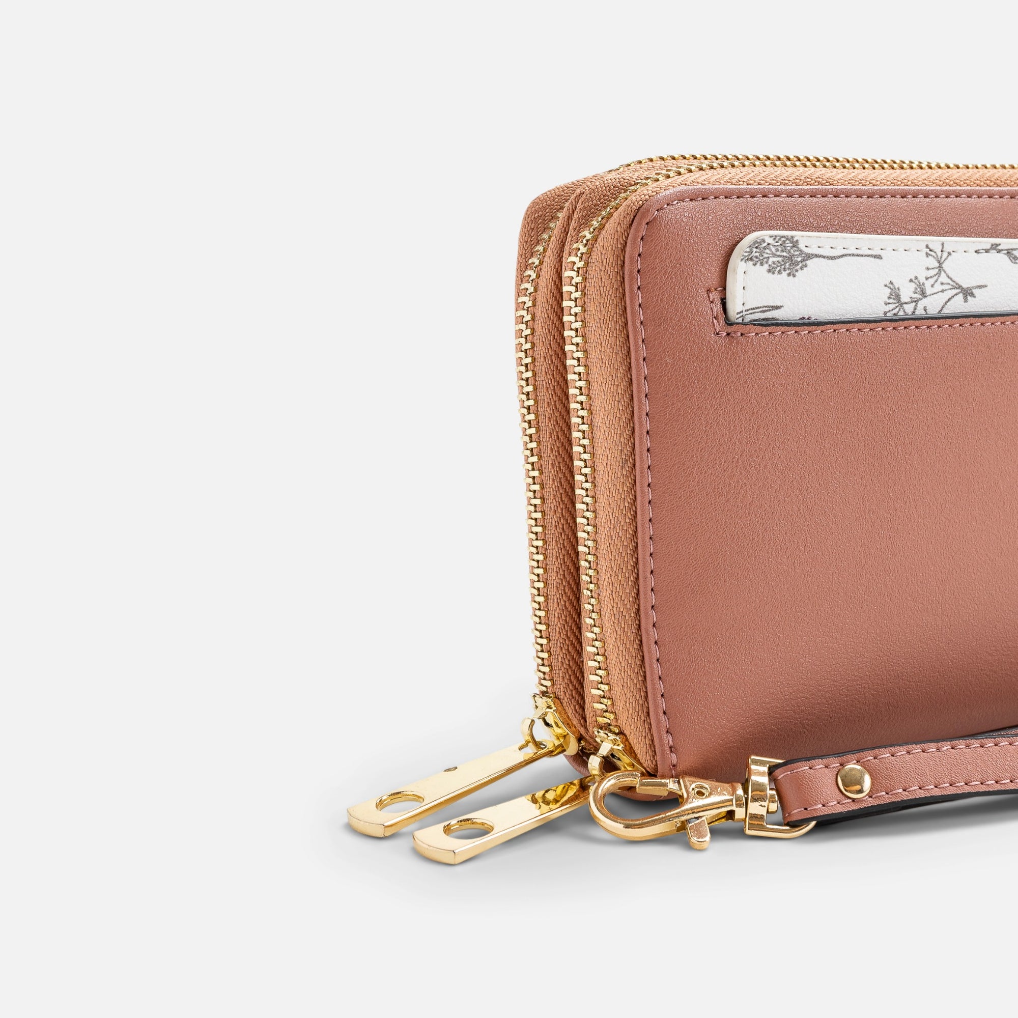 Portefeuille double rose avec pochette amovible fleuris