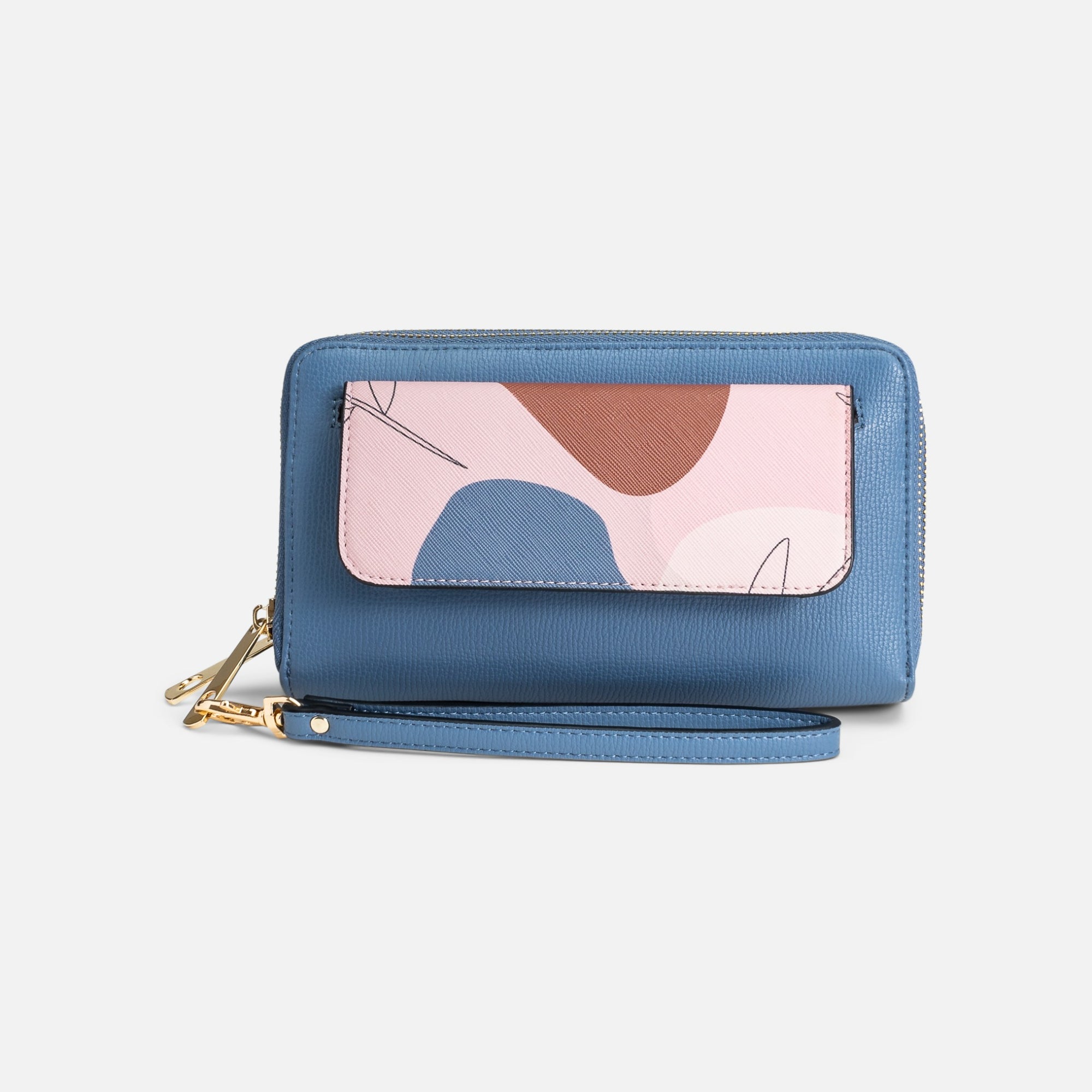Portefeuille double bleu avec pochette amovible motif abstrait