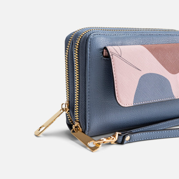 Charger l&#39;image dans la galerie, Portefeuille double bleu avec pochette amovible motif abstrait
