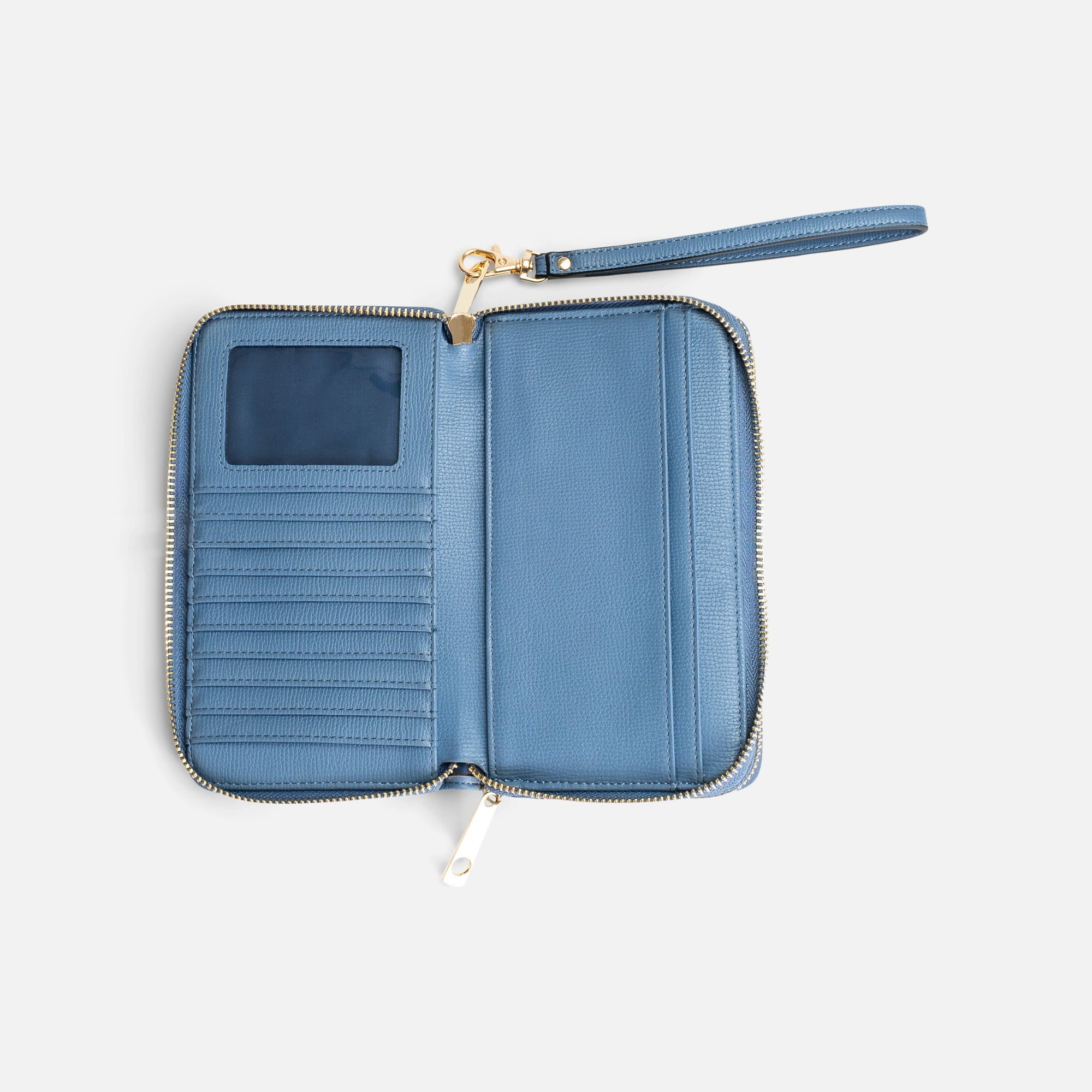 Portefeuille double bleu avec pochette amovible motif abstrait