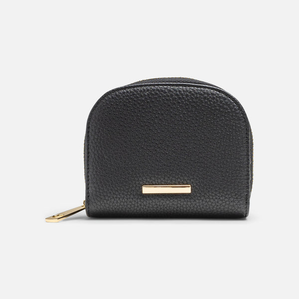 Load image into Gallery viewer, Black round shaped card holder in leatherette with gold details
