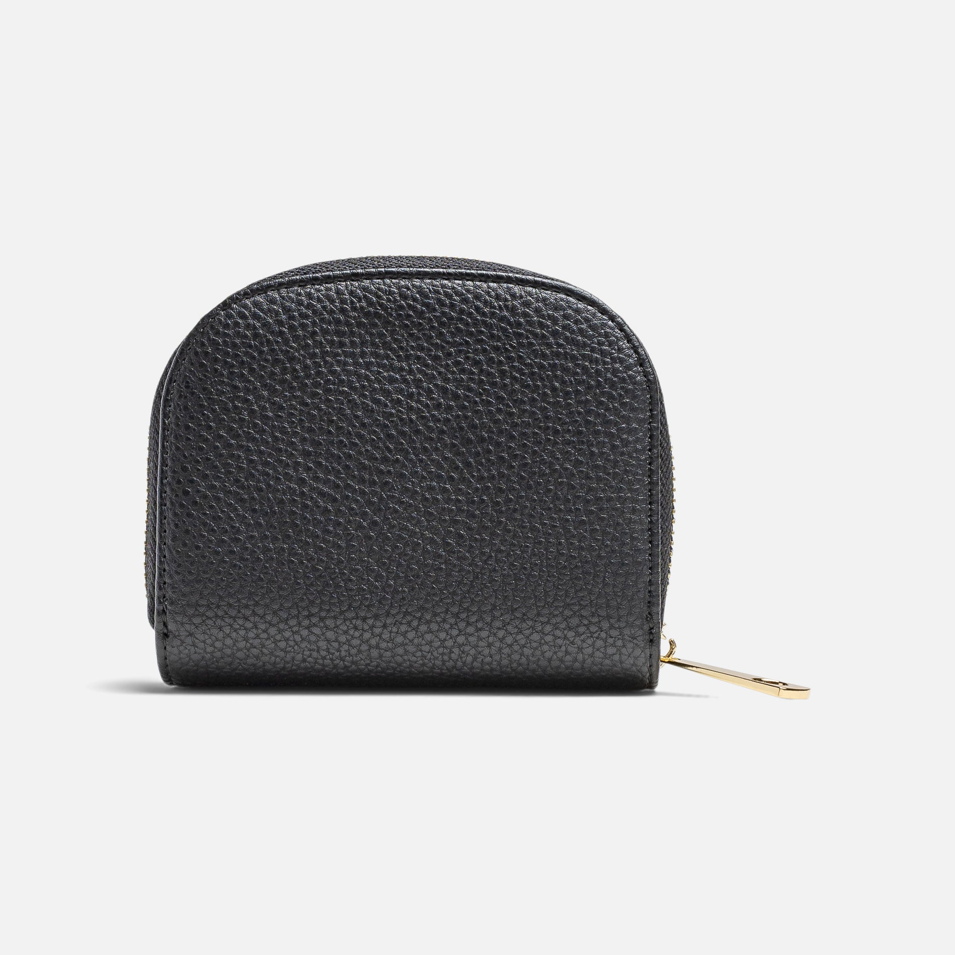 Black round shaped card holder in leatherette with gold details