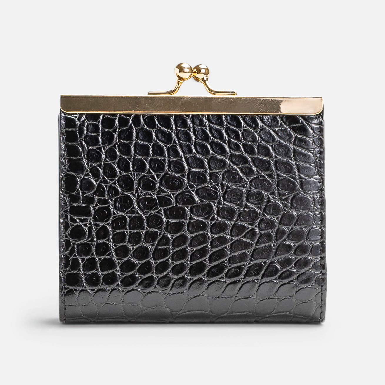 Small black snakeskin effect coin purse with clasp 
