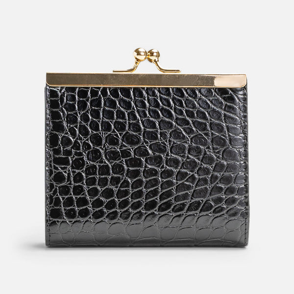 Load image into Gallery viewer, Small black snakeskin effect coin purse with clasp 
