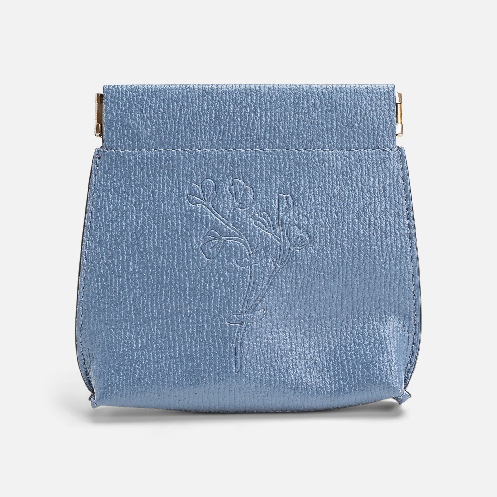 Porte-monnaie en similicuir bleu avec fermeture à pression et motif de fleurs