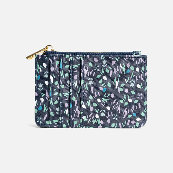 Load image into Gallery viewer, Navy card holder with leaf pattern
