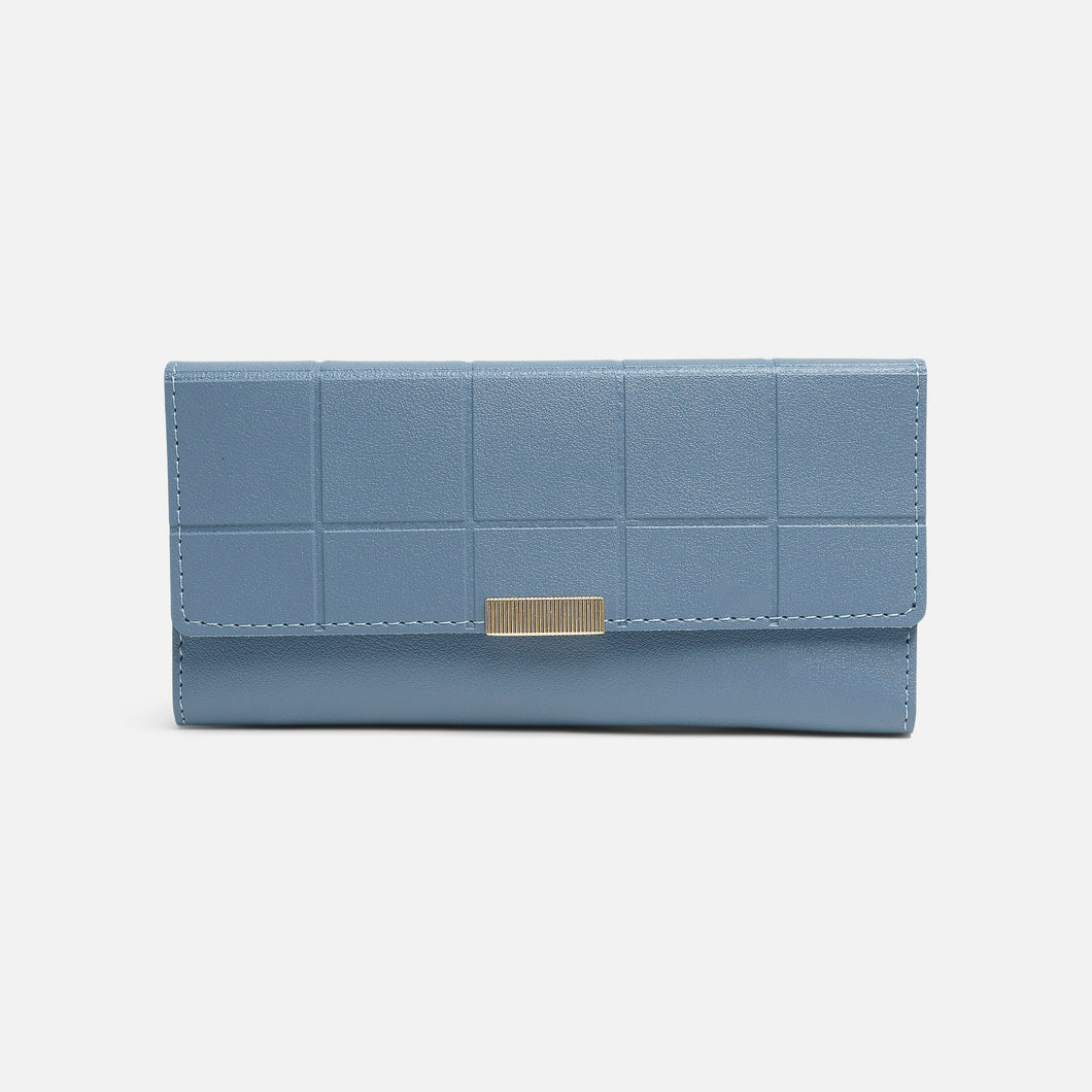 Blue flap wallet with square pattern 