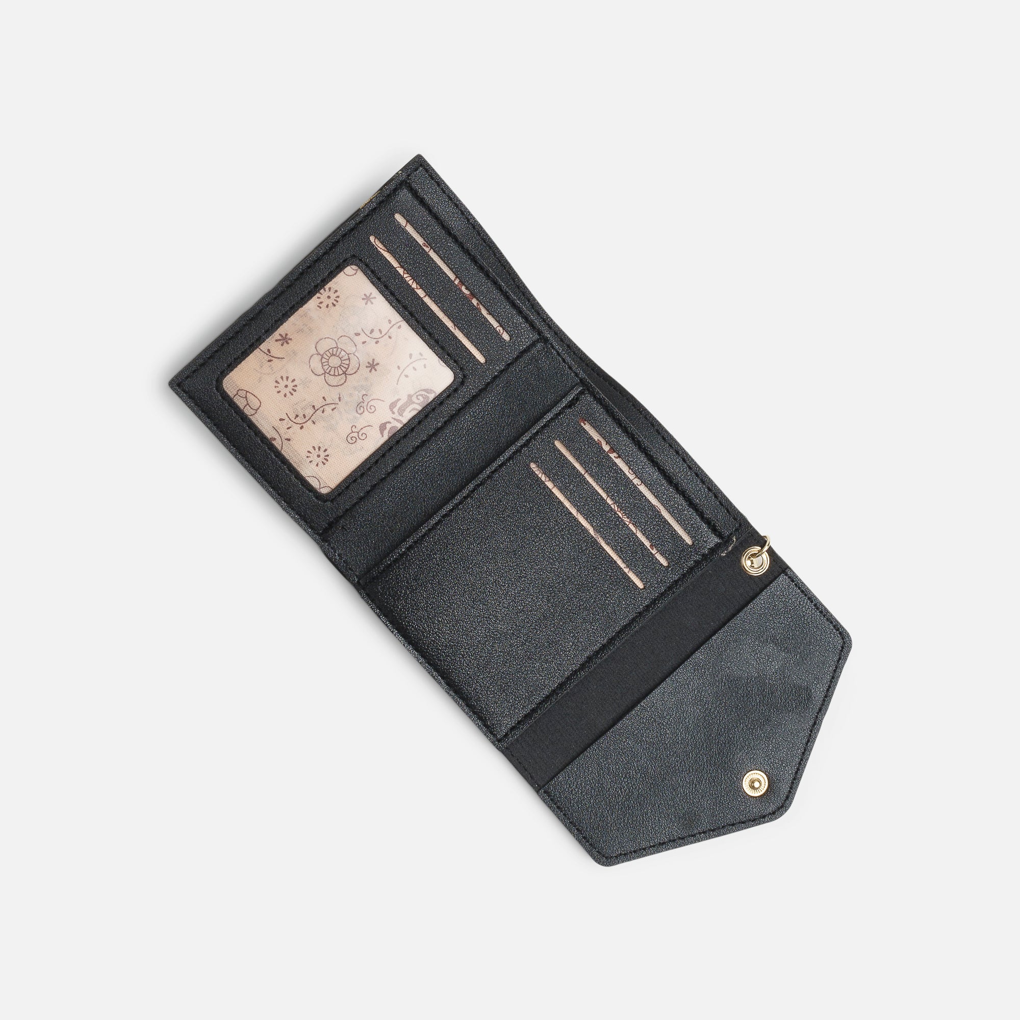 Portefeuille à rabat noir avec design tressé