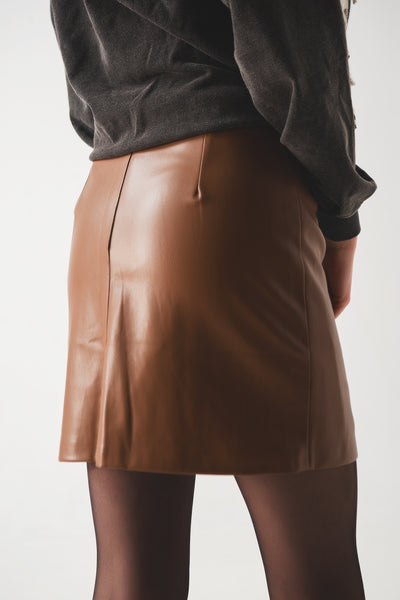 Load image into Gallery viewer, Camel leather effect miniskirt

