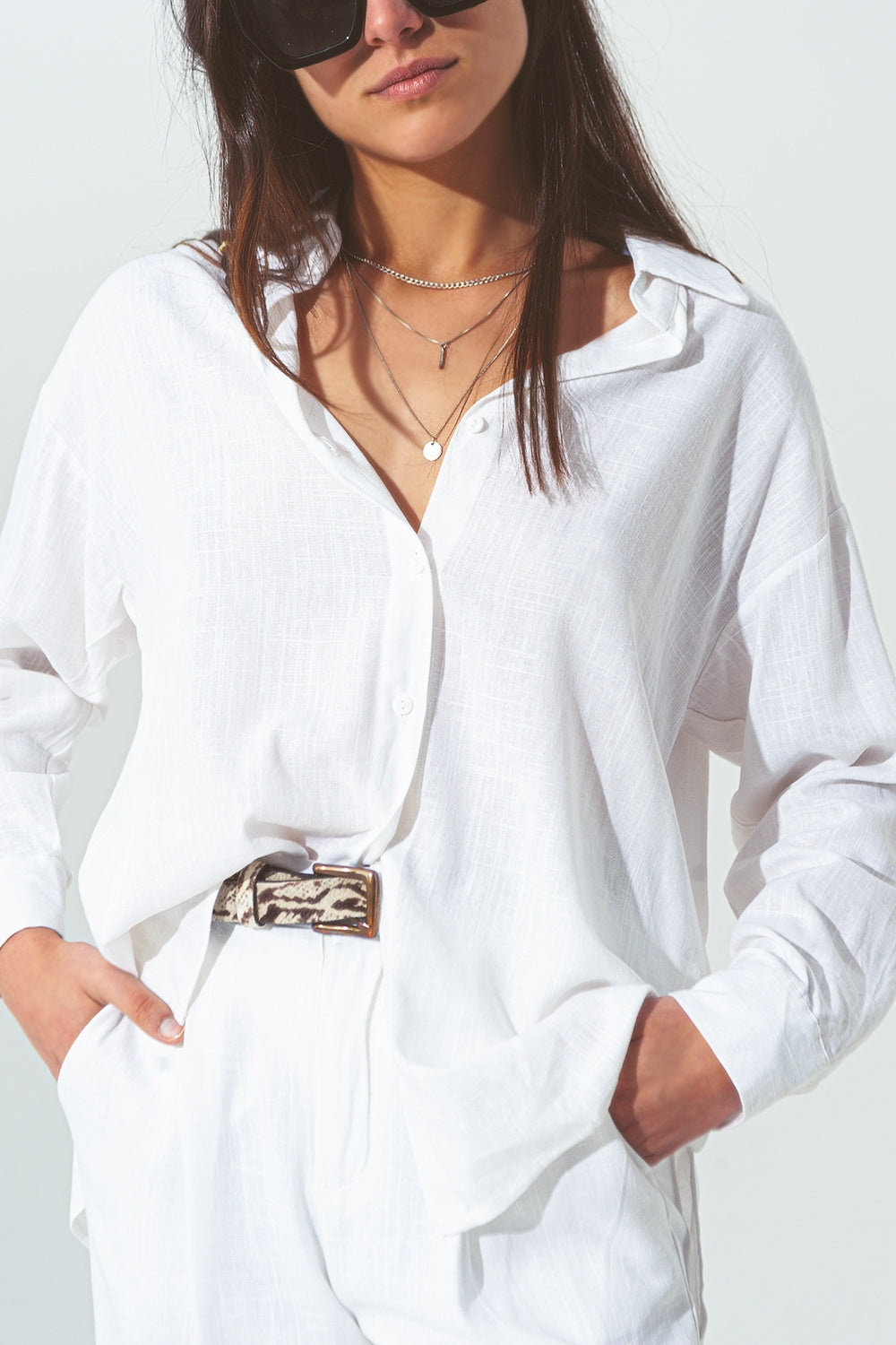 Q2 Cotton Loose Fit Shirt in White