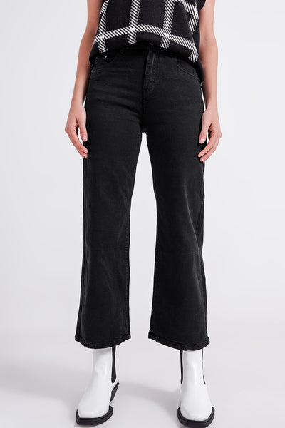Load image into Gallery viewer, Q2 Cropped wide leg jeans in black
