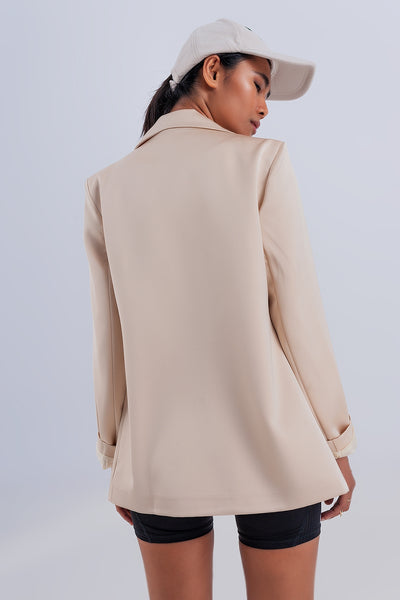 Load image into Gallery viewer, Double breasted satin blazer in beige
