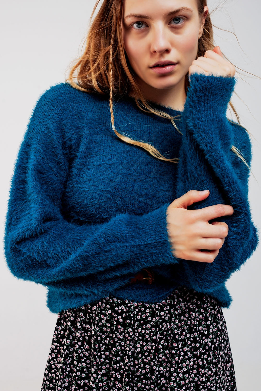 Q2 Fluffy knit jumper in blue