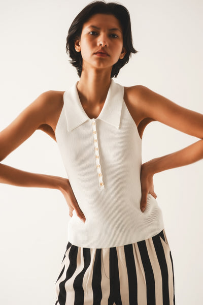 Load image into Gallery viewer, Ribbed knitted top with polo neck in cream
