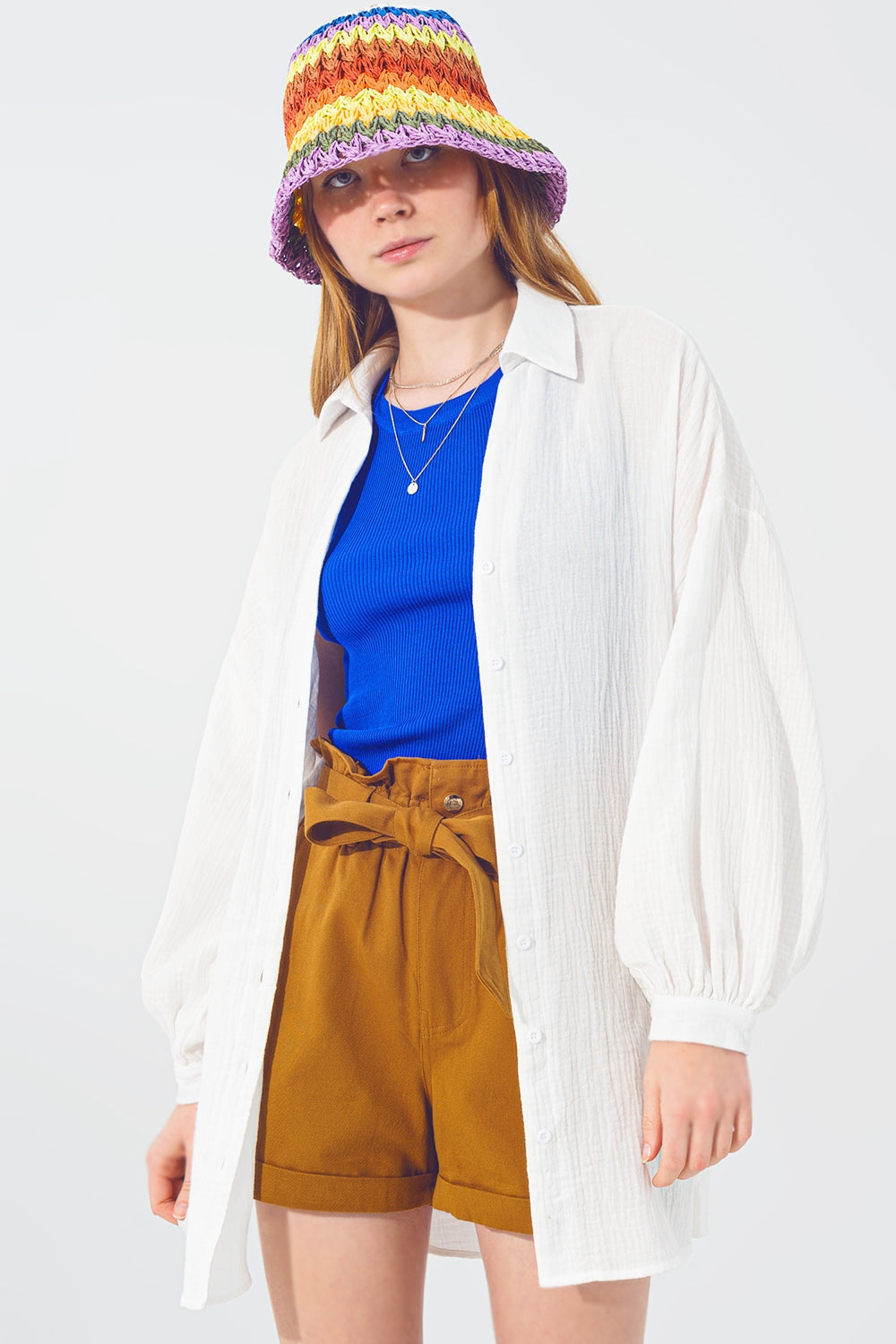Textured Loose Shirt in White